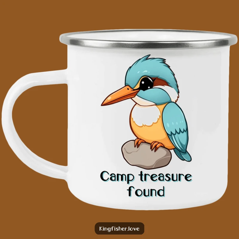 Funny Curious Kingfisher Camping Mug: Treasure Humor Outdoors
