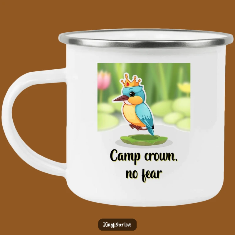 Funny Surprised Kingfisher Camping Mug: Royal Humor on the Go