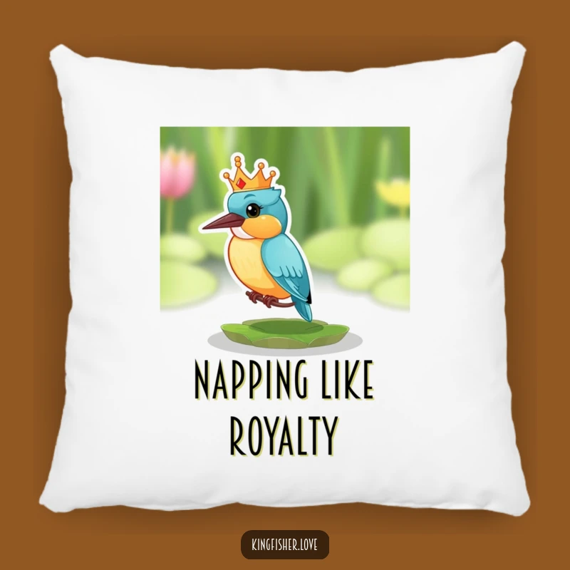 Funny Surprised Kingfisher Pillow: Cozy Comfort with Royal Chuckles