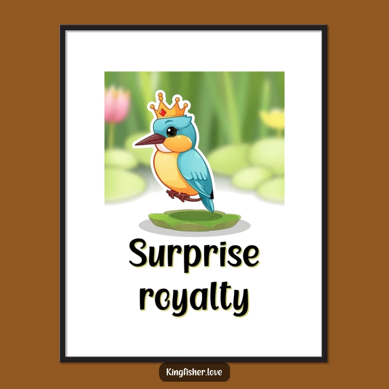 Funny Surprised Kingfisher Art Print: Regal Humor for Your Walls