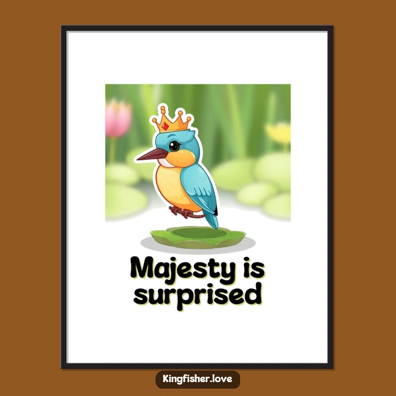 Funny Surprised Kingfisher Crown Poster: Regal Humor for Your Walls