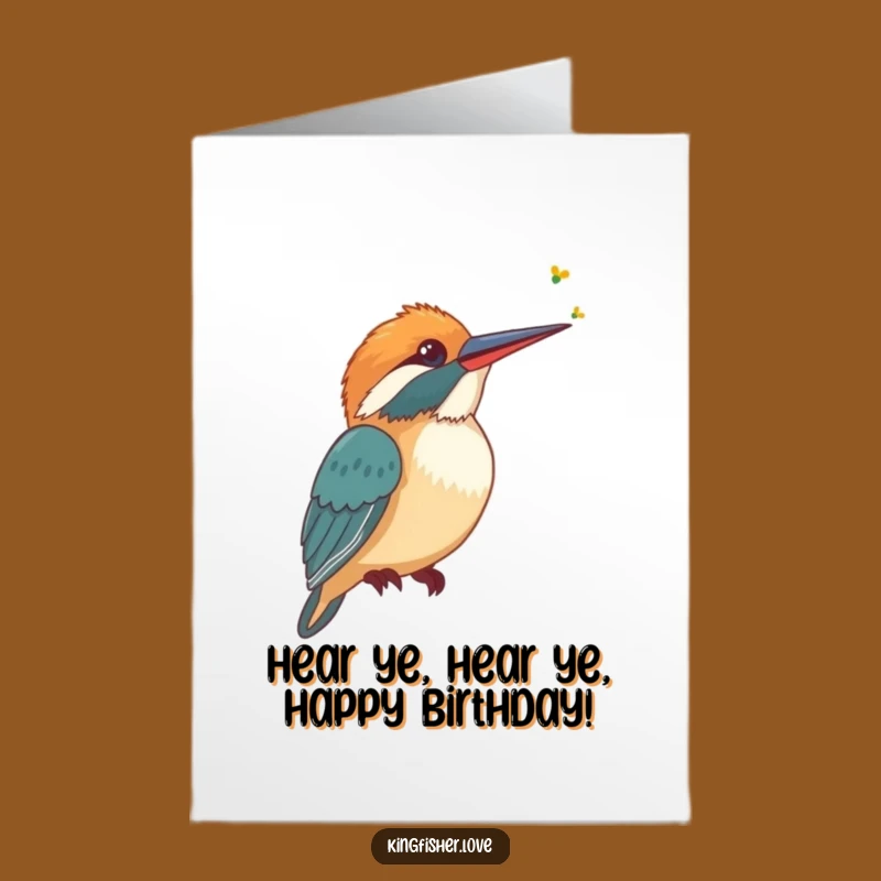 Free Printable Birthday Card: Kingfisher Listening for Fun, Humorous Downloadable Gift