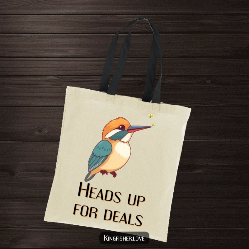 Funny Tote Bag of a stylized kingfisher listening intently to a faint buzz, perfect for carrying daily items.
